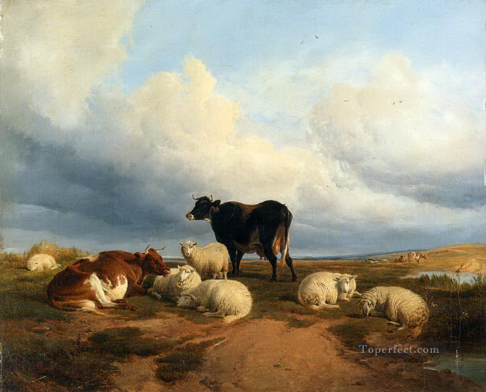 Canterbury Meadows vaca oveja Pintura al óleo